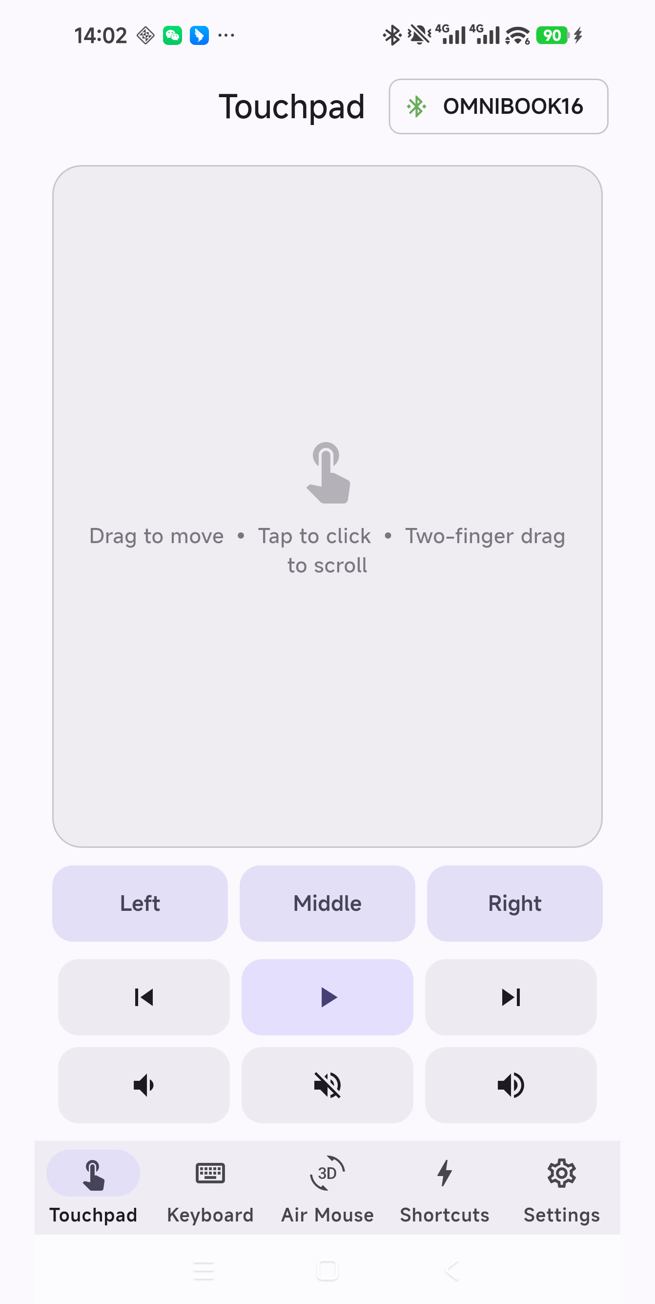 AsleepRemote touchpad screen